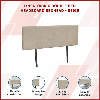 Linen Fabric Double Bed Headboard Bedhead - Beige - Mekamart Australia
