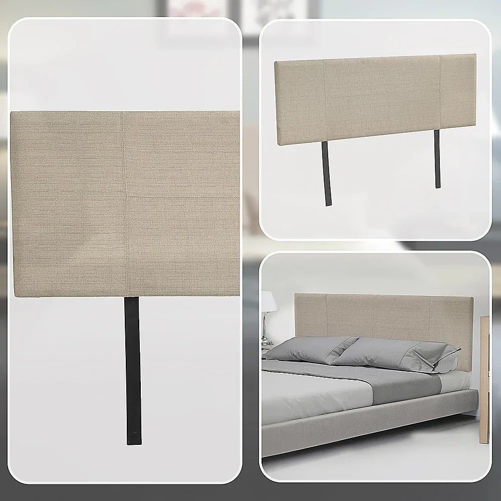 Linen Fabric Double Bed Headboard Bedhead - Beige - Mekamart Australia