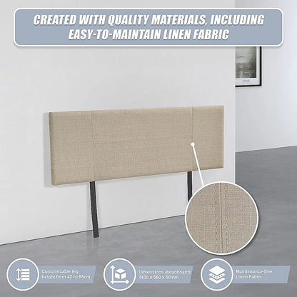 Linen Fabric Double Bed Headboard Bedhead - Beige - Mekamart Australia