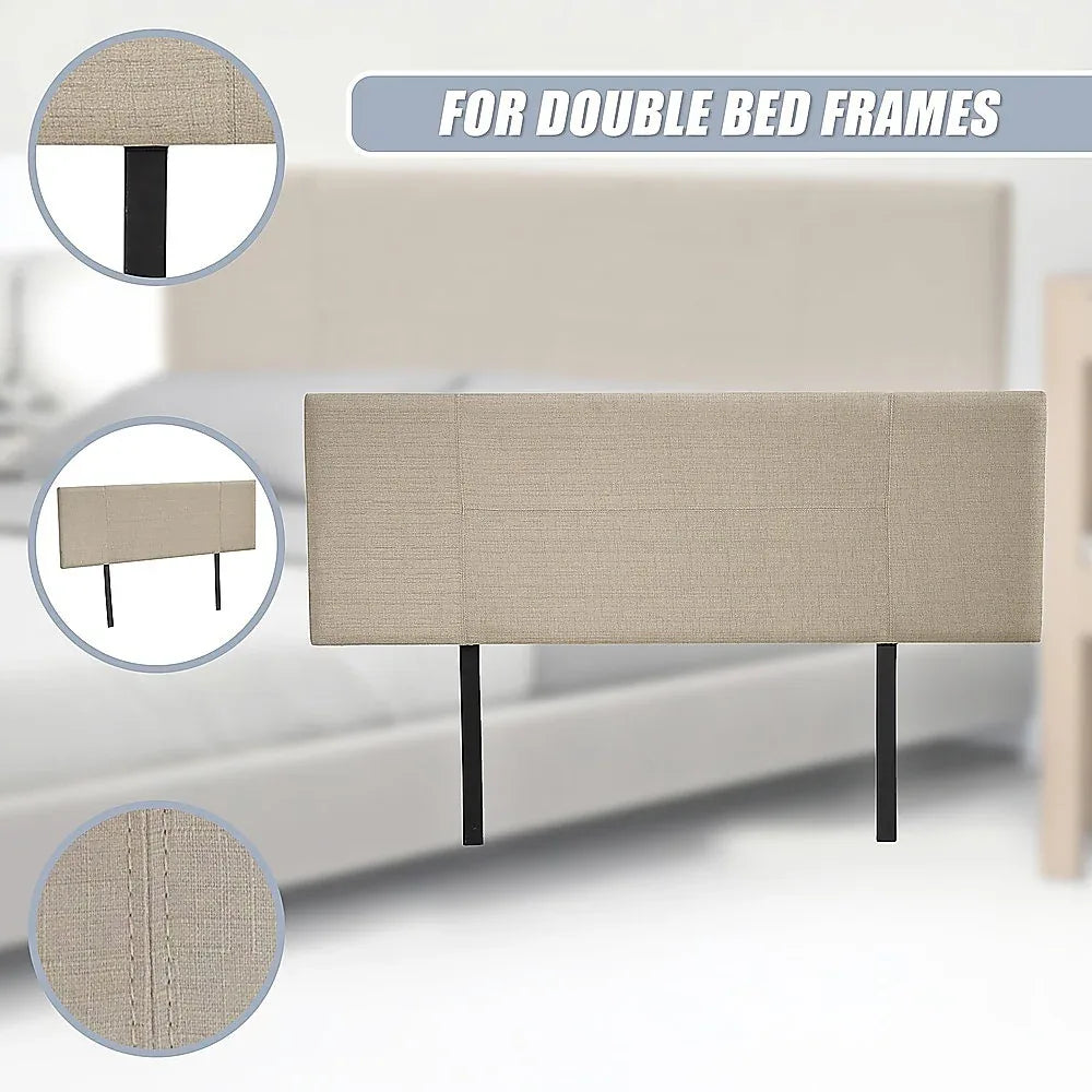 Linen Fabric Double Bed Headboard Bedhead - Beige - Mekamart Australia