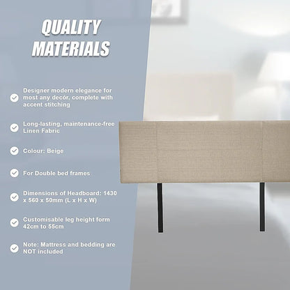 Linen Fabric Double Bed Headboard Bedhead - Beige - Mekamart Australia