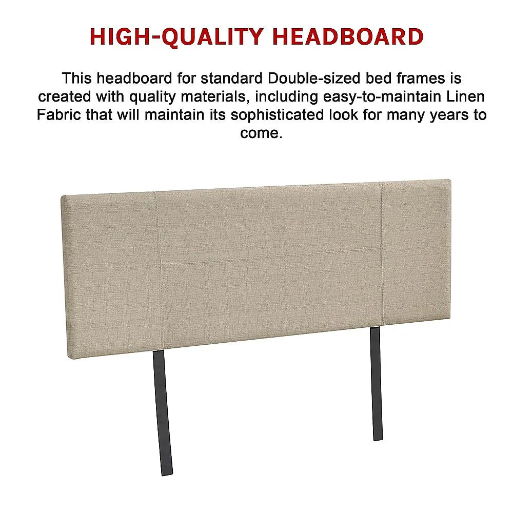 Linen Fabric Double Bed Headboard Bedhead - Beige - Mekamart Australia