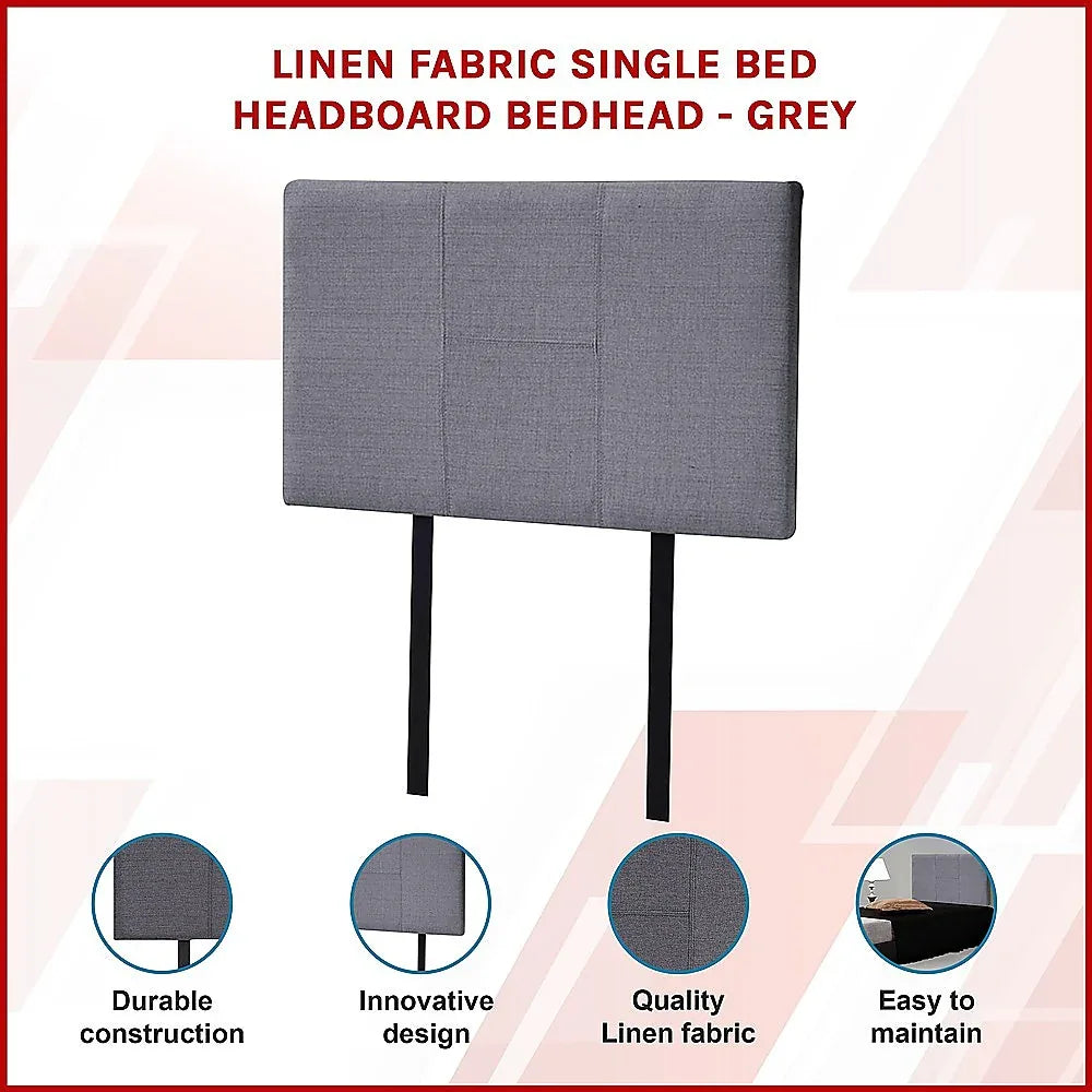 Linen Fabric Single Bed Headboard Bedhead - Grey - Mekamart Australia