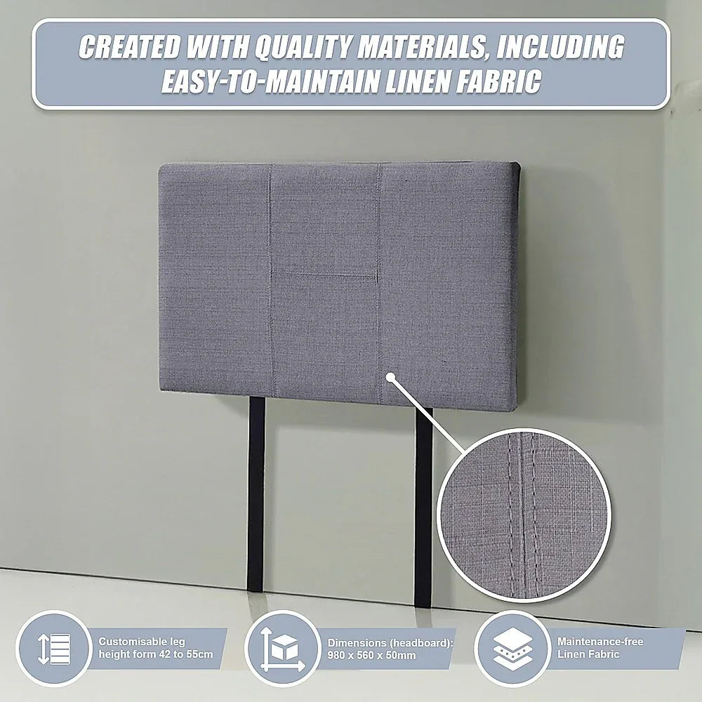 Linen Fabric Single Bed Headboard Bedhead - Grey - Mekamart Australia