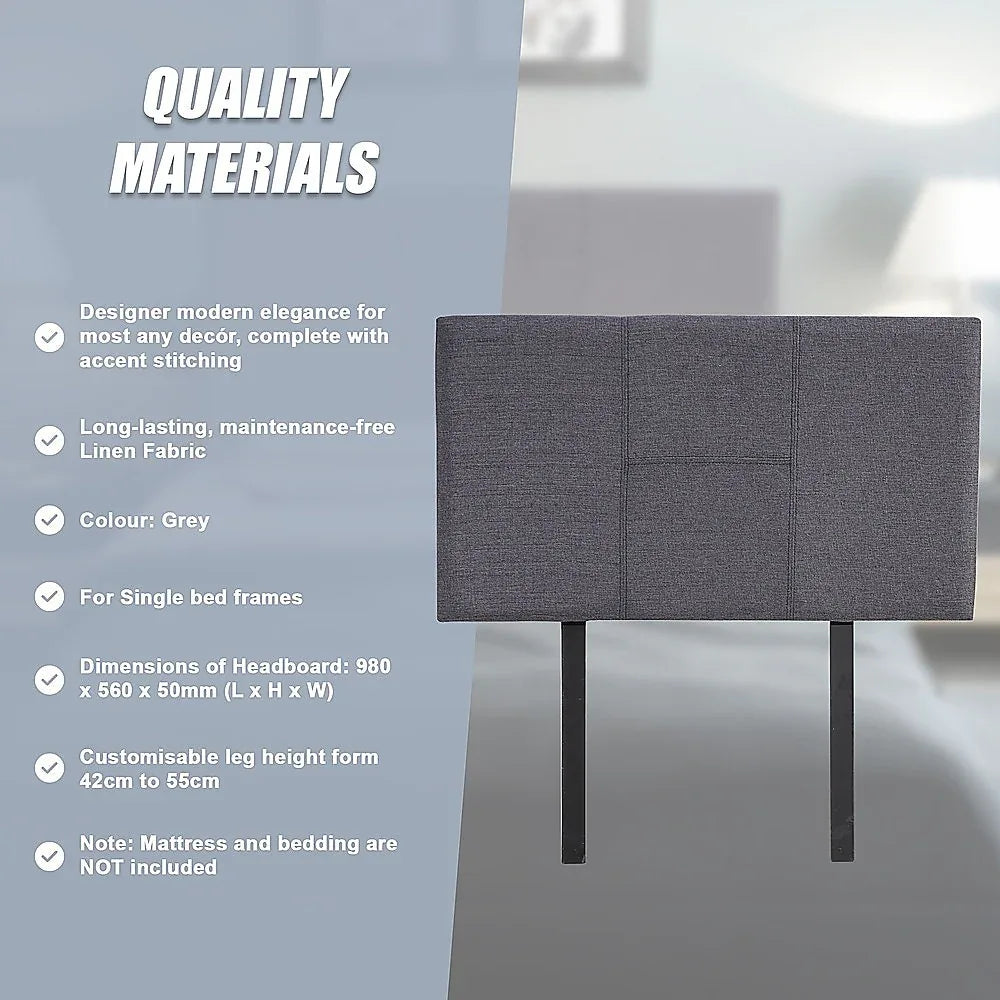 Linen Fabric Single Bed Headboard Bedhead - Grey - Mekamart Australia
