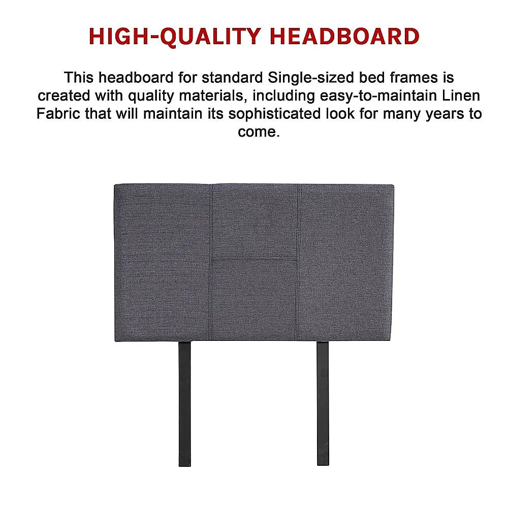 Linen Fabric Single Bed Headboard Bedhead - Grey - Mekamart Australia