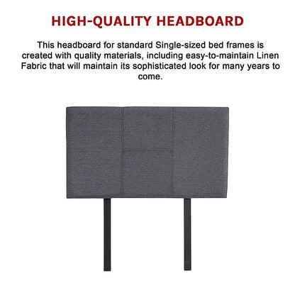Linen Fabric Single Bed Headboard Bedhead - Grey - Mekamart Australia