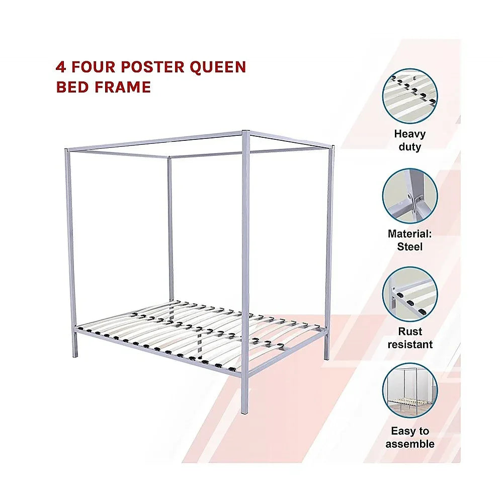 4 Four Poster Queen Bed Frame - Mekamart Australia