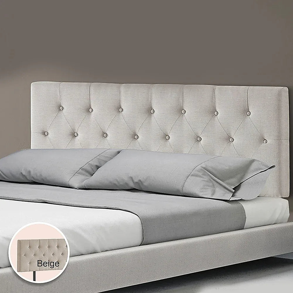 Linen Fabric Queen Bed Deluxe Headboard Bedhead - Beige - Mekamart Australia