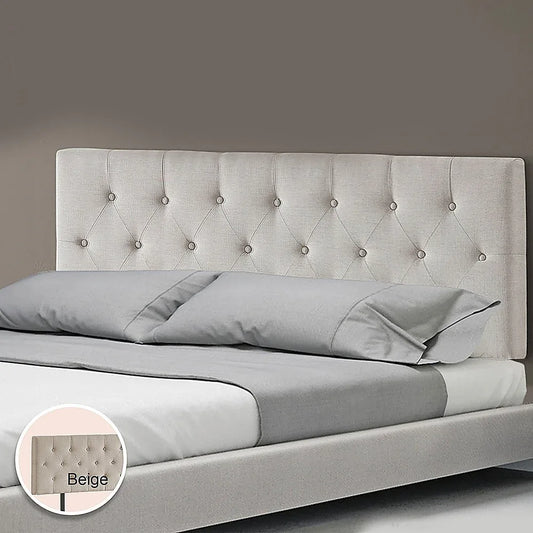 Linen Fabric Queen Bed Deluxe Headboard Bedhead - Beige - Mekamart Australia