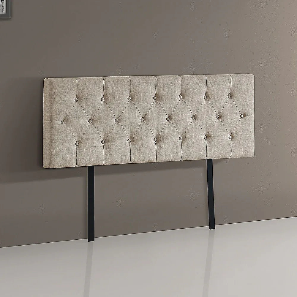 Linen Fabric Queen Bed Deluxe Headboard Bedhead - Beige - Mekamart Australia