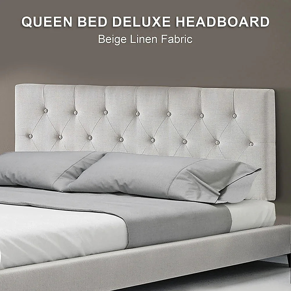 Linen Fabric Queen Bed Deluxe Headboard Bedhead - Beige - Mekamart Australia