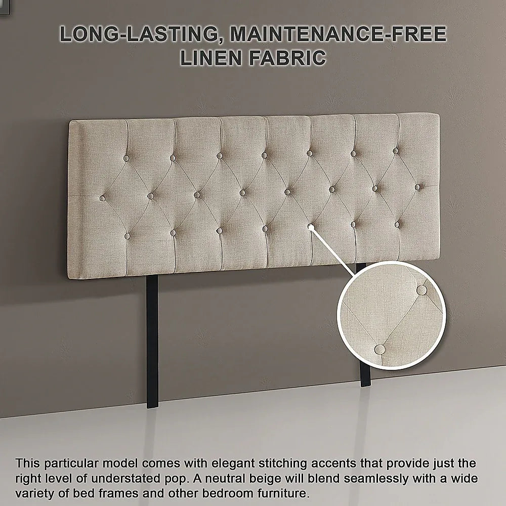 Linen Fabric Queen Bed Deluxe Headboard Bedhead - Beige - Mekamart Australia