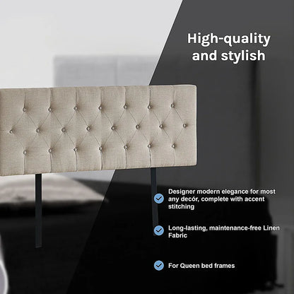 Linen Fabric Queen Bed Deluxe Headboard Bedhead - Beige - Mekamart Australia