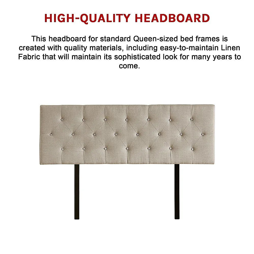 Linen Fabric Queen Bed Deluxe Headboard Bedhead - Beige - Mekamart Australia