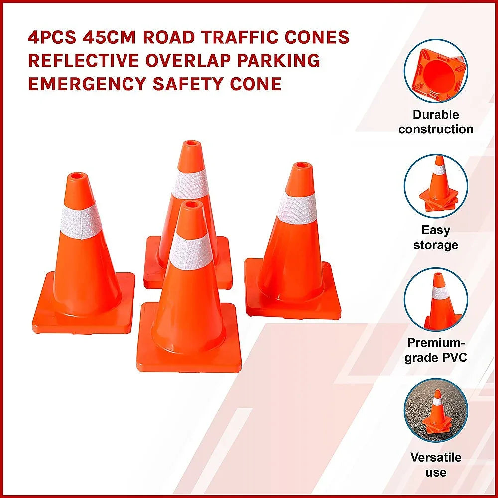 4pcs 45cm Road Traffic Cones Reflective Overlap Parking Emergency Safety Cone - Mekamart Australia