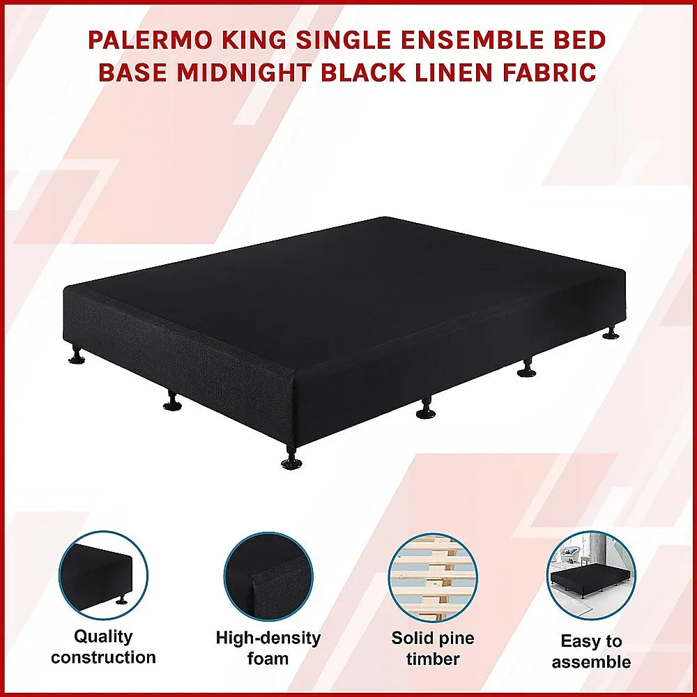 Palermo King Single Ensemble Bed Base Midnight Black Linen Fabric - Mekamart Australia