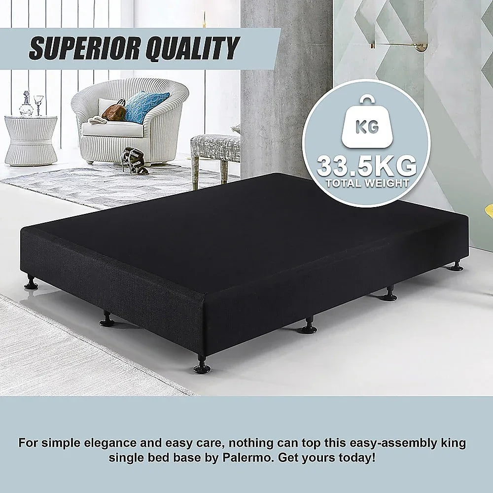 Palermo King Single Ensemble Bed Base Midnight Black Linen Fabric - Mekamart Australia