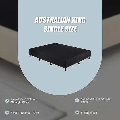 Palermo King Single Ensemble Bed Base Midnight Black Linen Fabric - Mekamart Australia