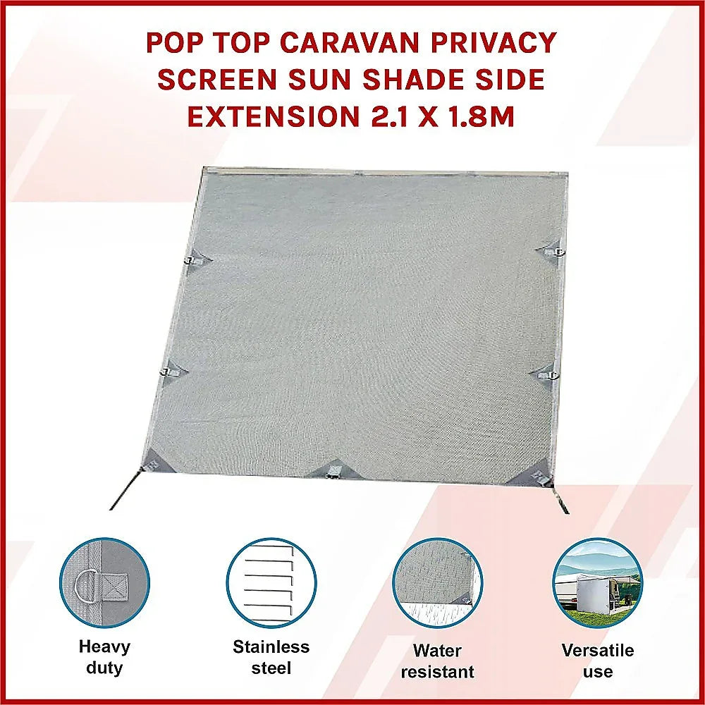 Pop Top Caravan Privacy Screen Sun Shade Side Extension 2.1 x 1.8m - Mekamart Australia