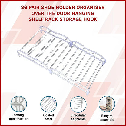36 Pair Shoe Holder Organiser Over The Door Hanging Shelf Rack Storage Hook - Mekamart Australia