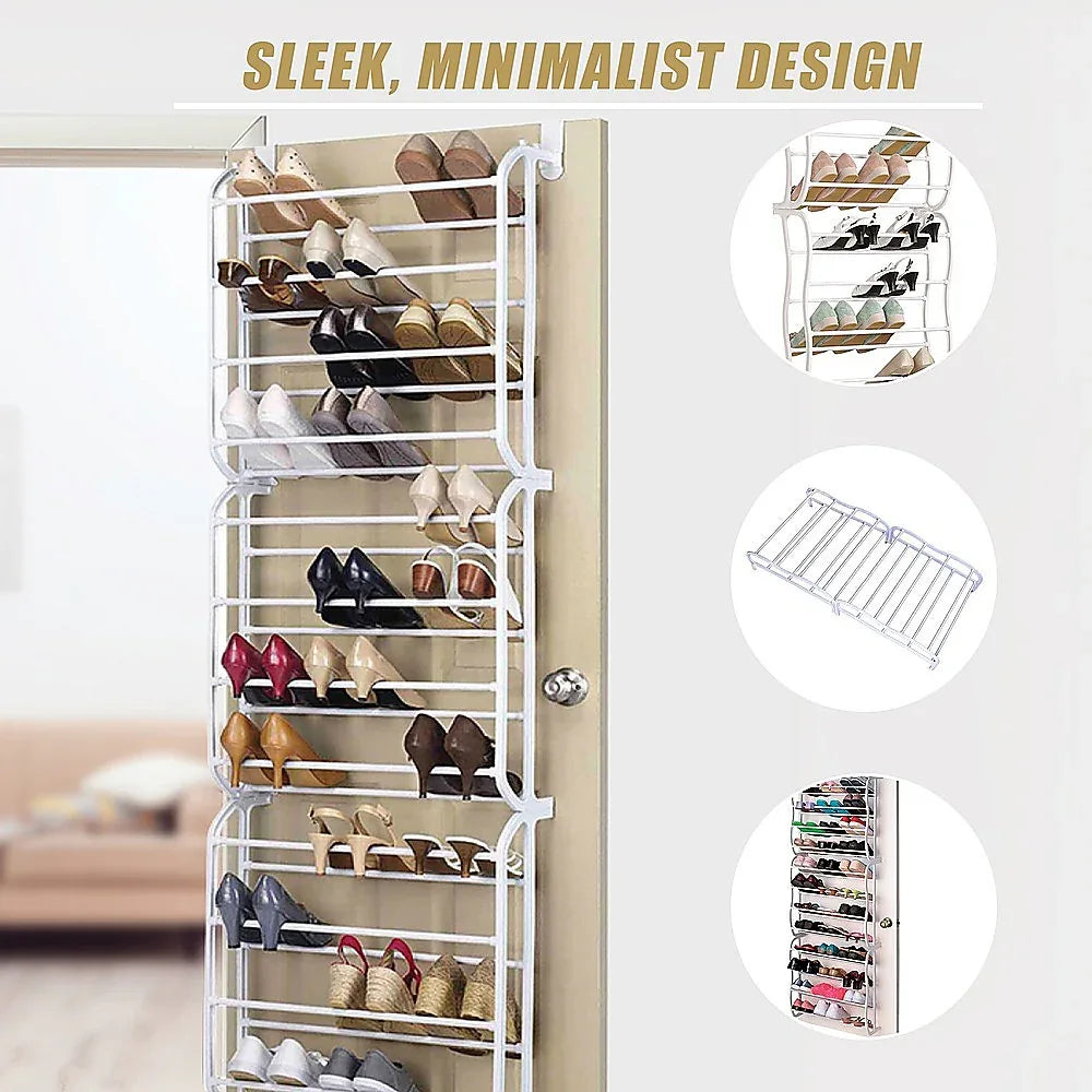 36 Pair Shoe Holder Organiser Over The Door Hanging Shelf Rack Storage Hook - Mekamart Australia