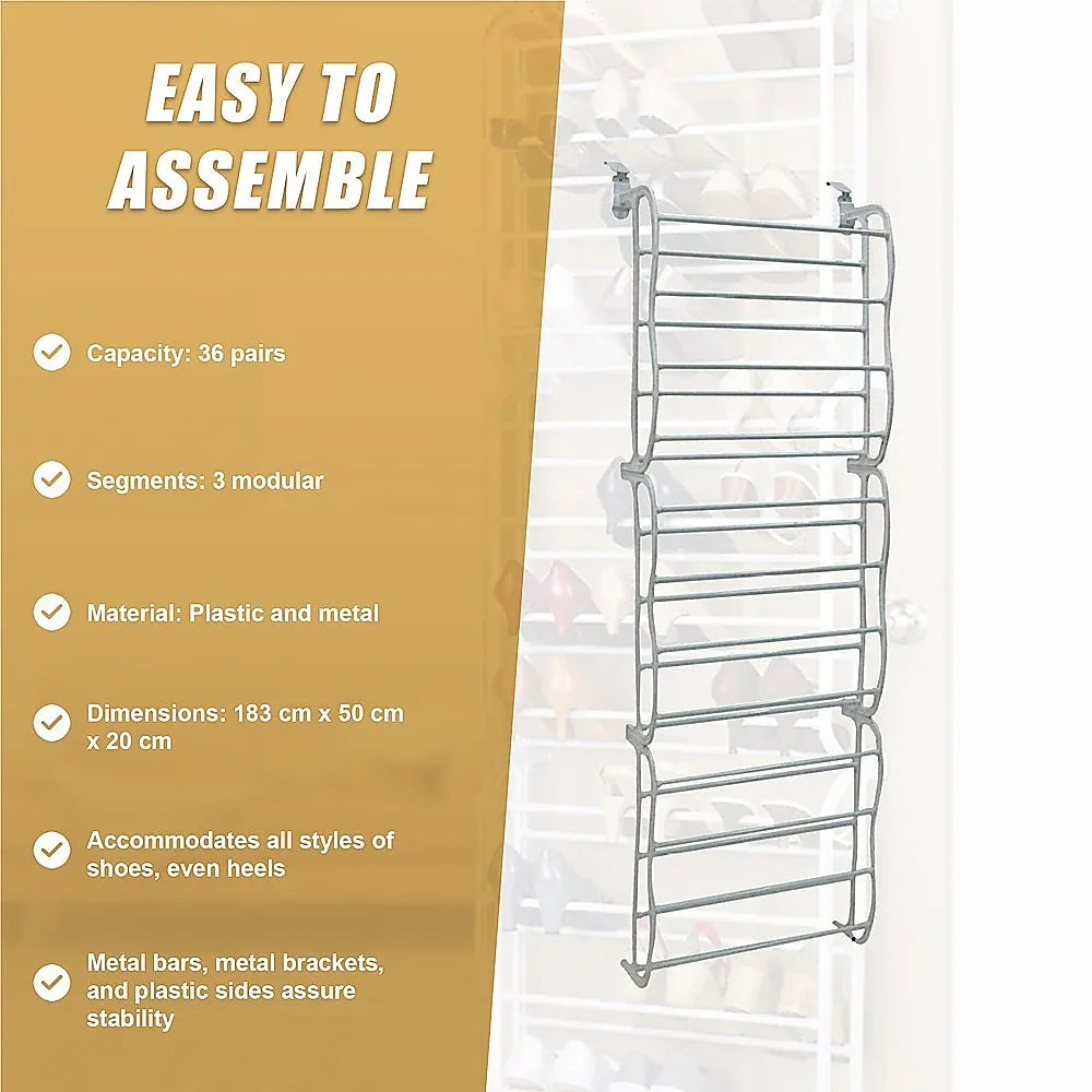 36 Pair Shoe Holder Organiser Over The Door Hanging Shelf Rack Storage Hook - Mekamart Australia