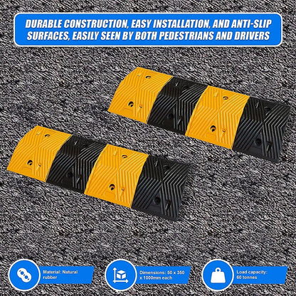Pair of 1m Long 60T Load Rubber Speed Bump Hump Modular Speed Humps Road Hump - Mekamart Australia