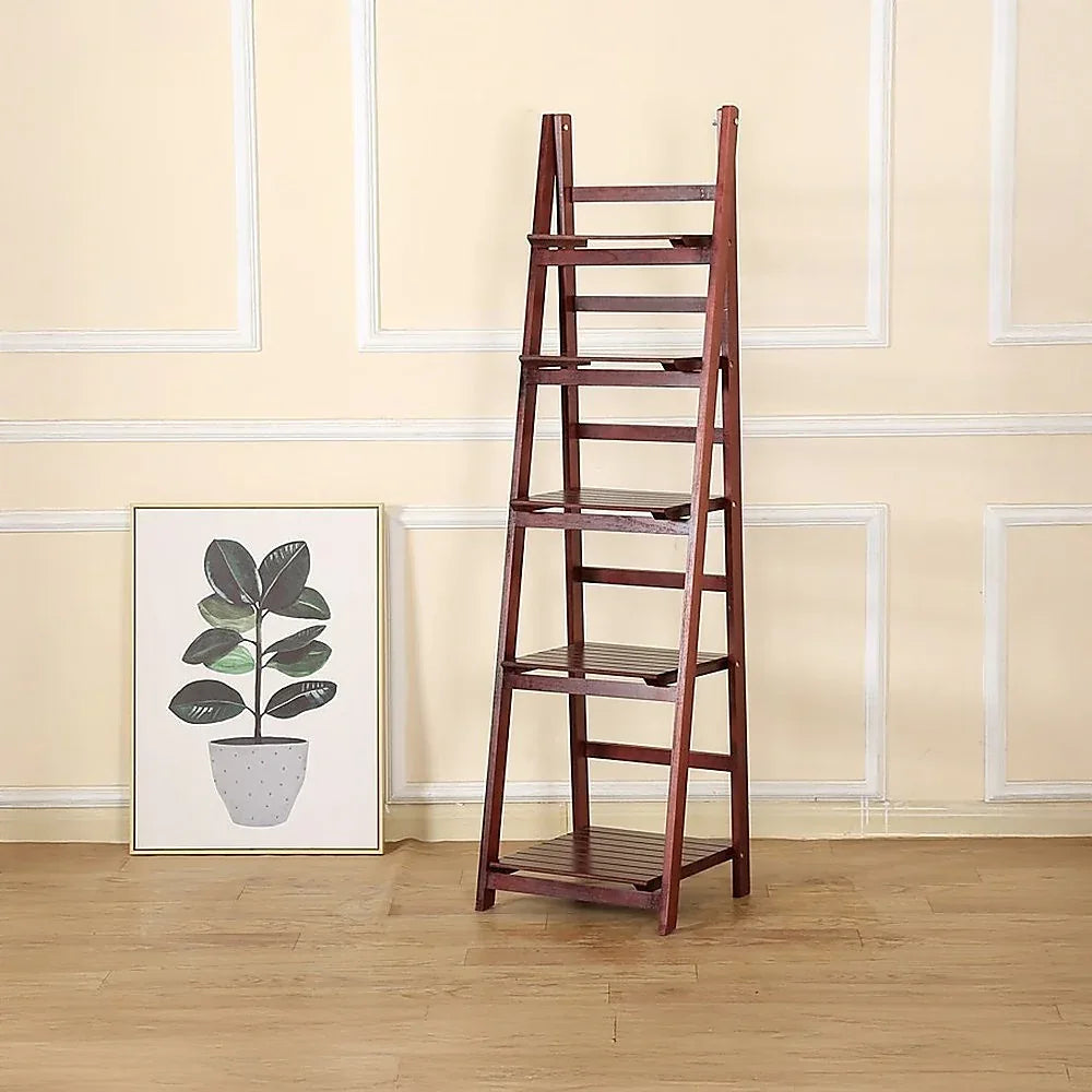 5 Tier Wooden Ladder Shelf Stand Storage Book Shelves Shelving Display Rack - Mekamart Australia