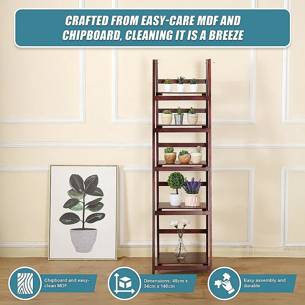 5 Tier Wooden Ladder Shelf Stand Storage Book Shelves Shelving Display Rack - Mekamart Australia
