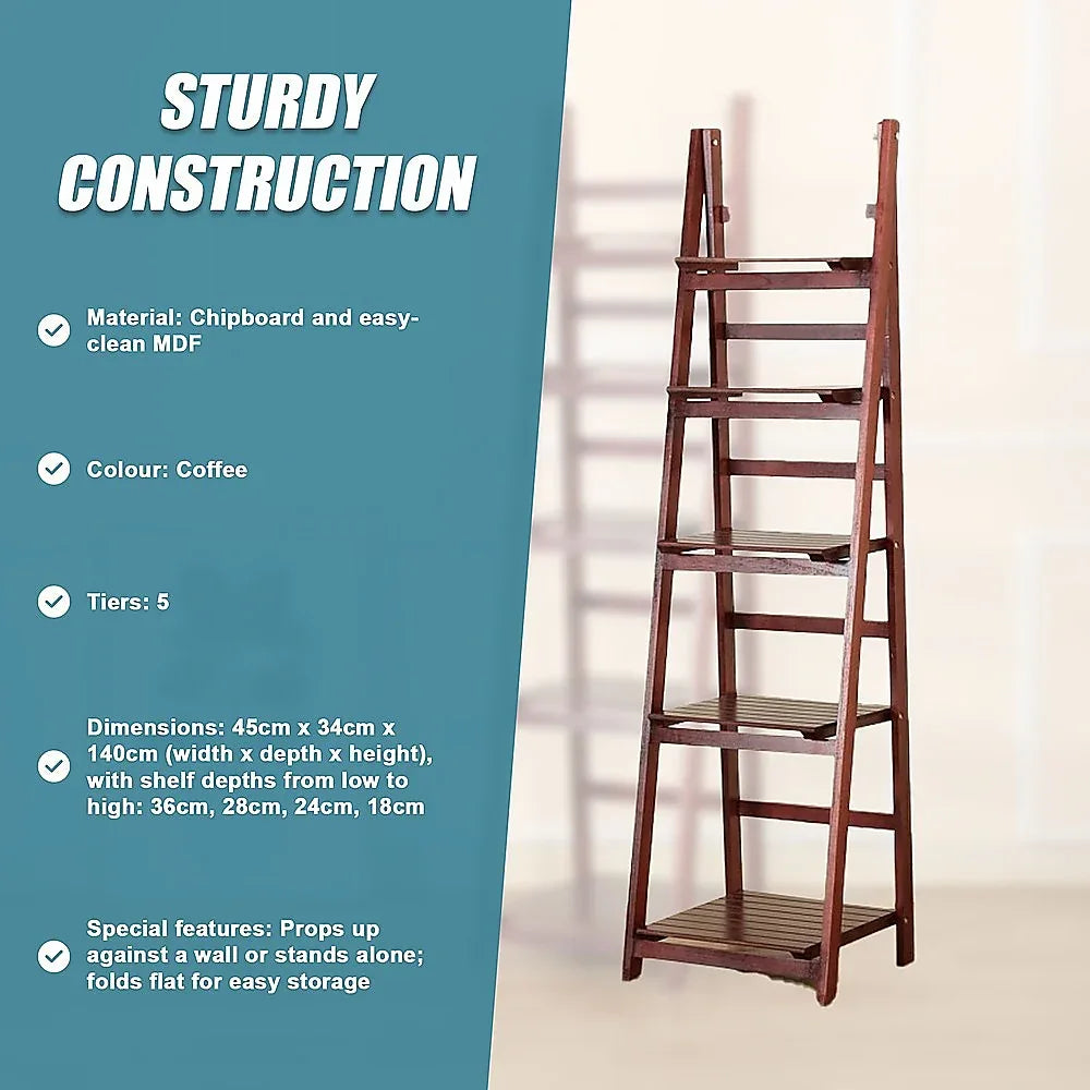 5 Tier Wooden Ladder Shelf Stand Storage Book Shelves Shelving Display Rack - Mekamart Australia