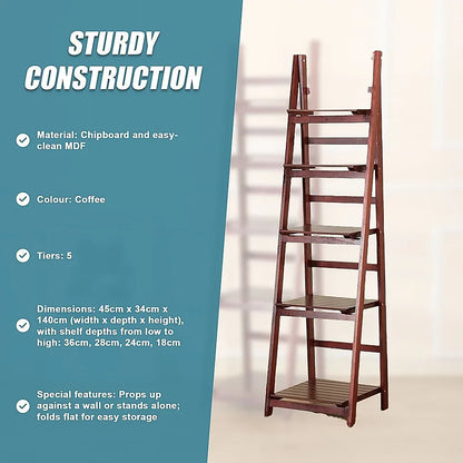 5 Tier Wooden Ladder Shelf Stand Storage Book Shelves Shelving Display Rack - Mekamart Australia