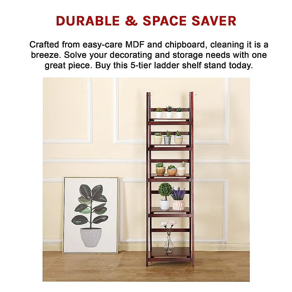 5 Tier Wooden Ladder Shelf Stand Storage Book Shelves Shelving Display Rack - Mekamart Australia