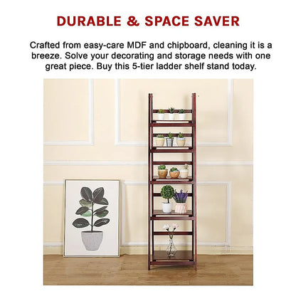 5 Tier Wooden Ladder Shelf Stand Storage Book Shelves Shelving Display Rack - Mekamart Australia