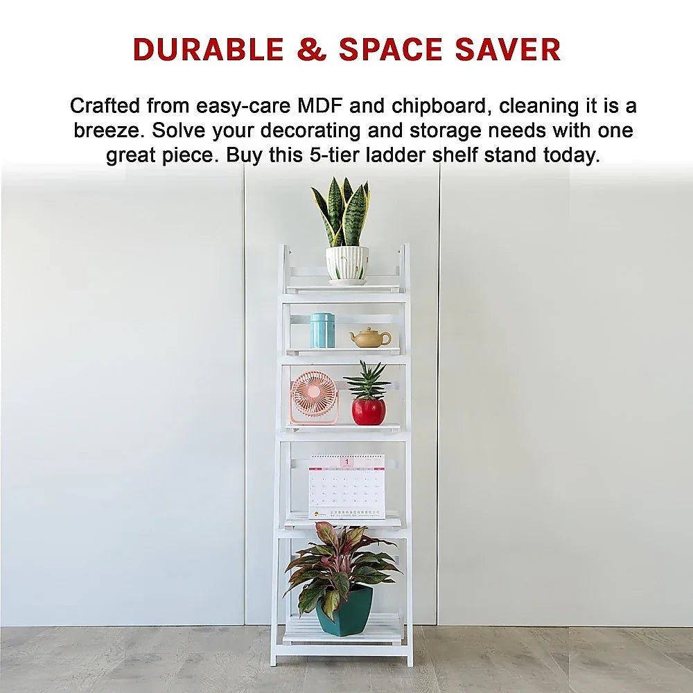 5 Tier Wooden Ladder Shelf Stand Storage Book Shelves Shelving Display Rack - Mekamart Australia