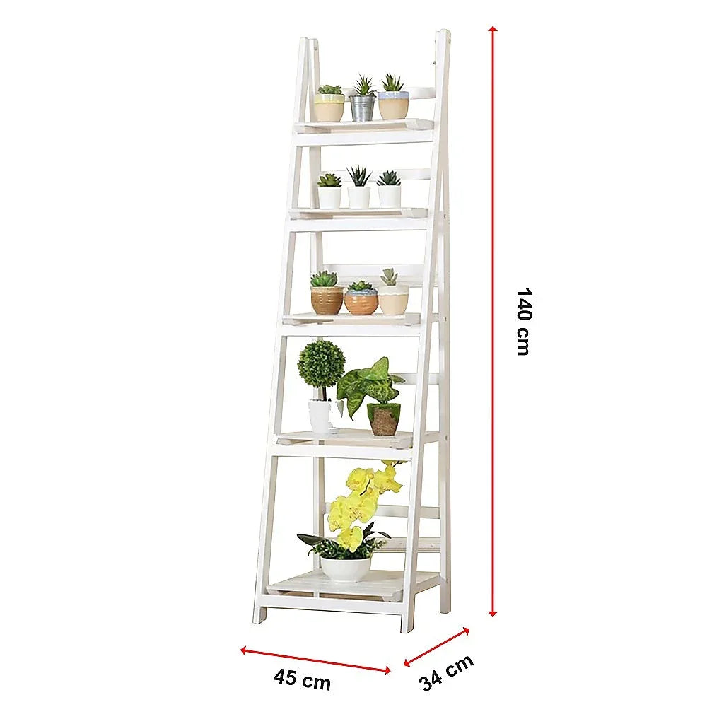 5 Tier Wooden Ladder Shelf Stand Storage Book Shelves Shelving Display Rack - Mekamart Australia