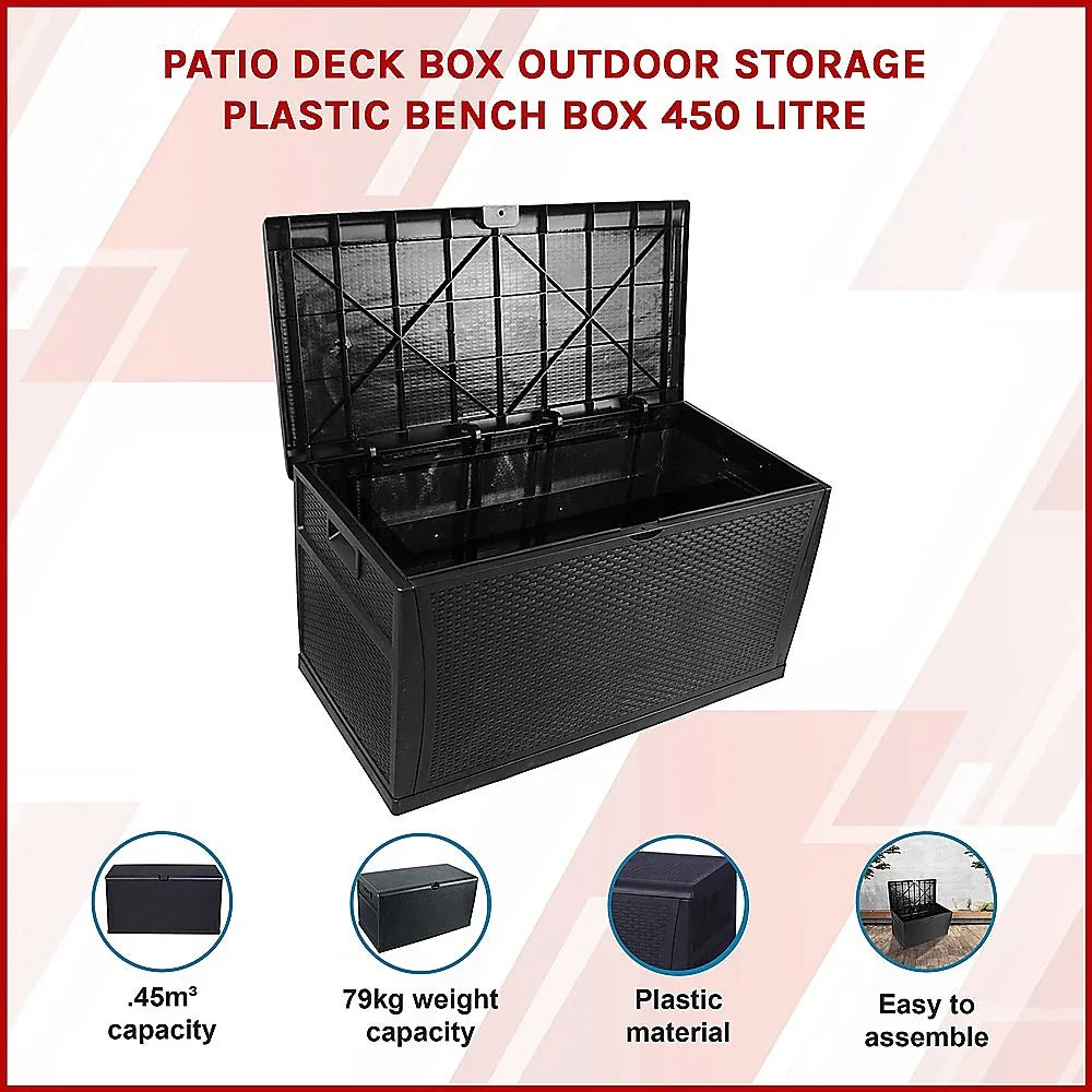 Patio Deck Box Outdoor Storage Plastic Bench Box 450 Litre - Mekamart Australia
