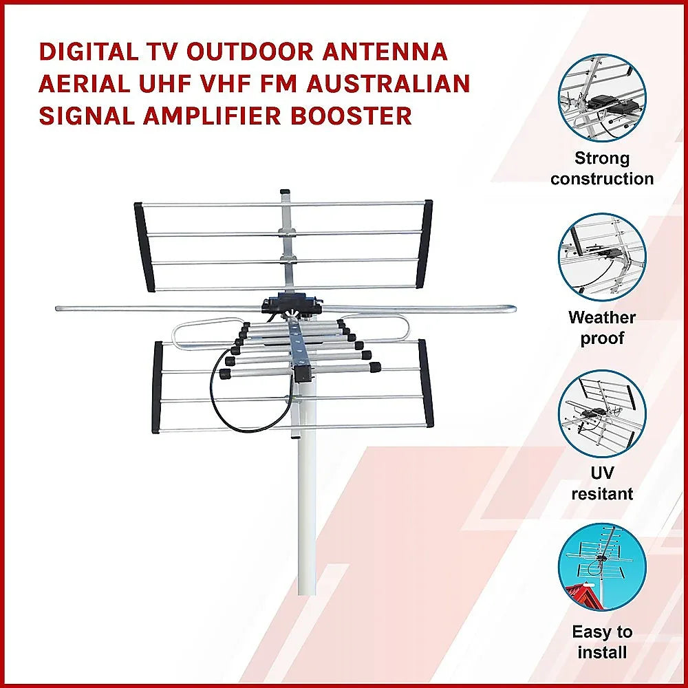 Digital TV Outdoor Antenna Aerial UHF VHF FM AUSTRALIAN Signal Amplifier Booster - Mekamart Australia