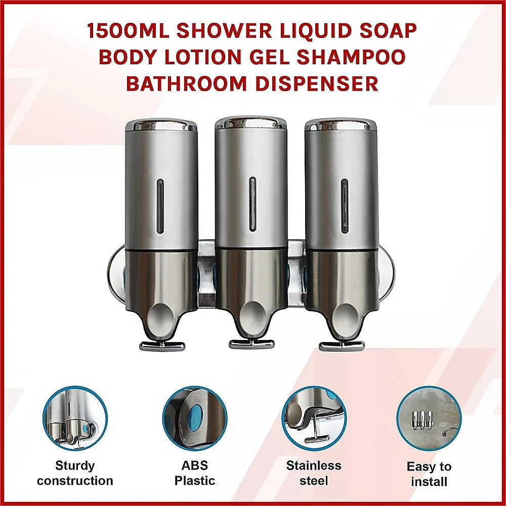 1500ml Shower Liquid Soap Body Lotion Gel Shampoo Bathroom Dispenser - Mekamart Australia
