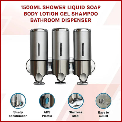 1500ml Shower Liquid Soap Body Lotion Gel Shampoo Bathroom Dispenser - Mekamart Australia