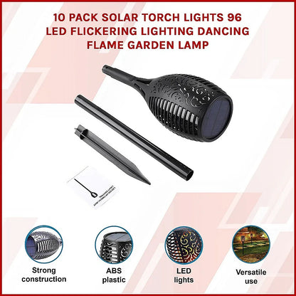 10 Pack Solar Torch Lights 96 LED Flickering Lighting Dancing Flame Garden Lamp - Mekamart Australia