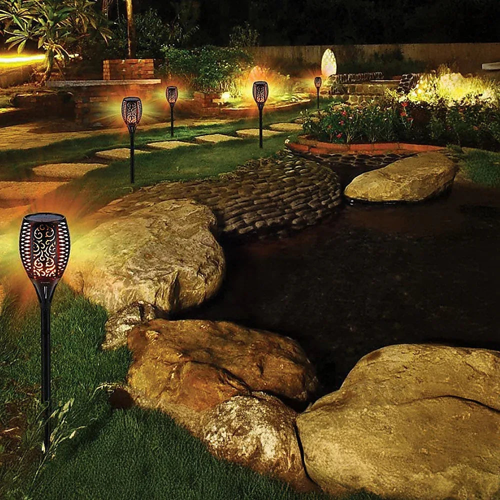 10 Pack Solar Torch Lights 96 LED Flickering Lighting Dancing Flame Garden Lamp - Mekamart Australia
