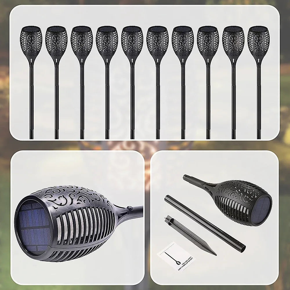 10 Pack Solar Torch Lights 96 LED Flickering Lighting Dancing Flame Garden Lamp - Mekamart Australia