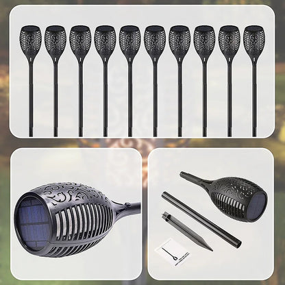 10 Pack Solar Torch Lights 96 LED Flickering Lighting Dancing Flame Garden Lamp - Mekamart Australia