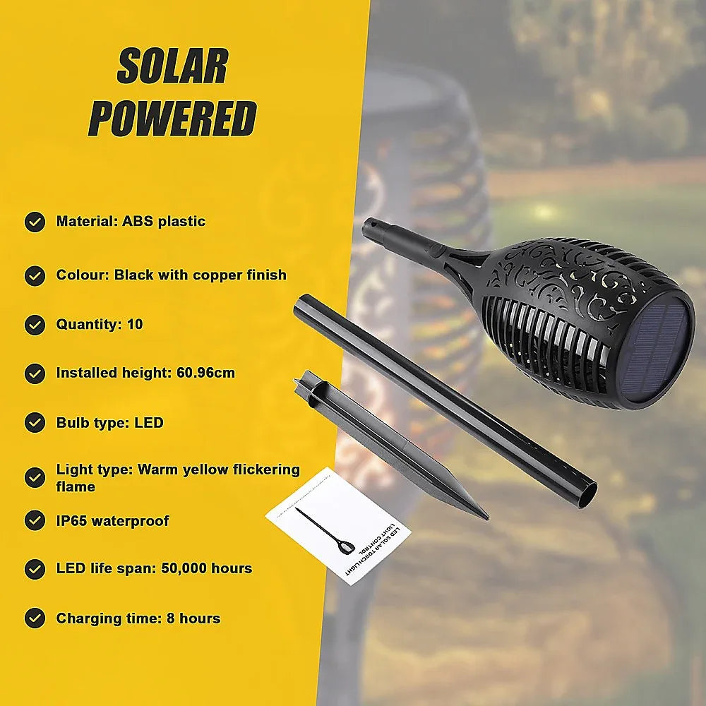 10 Pack Solar Torch Lights 96 LED Flickering Lighting Dancing Flame Garden Lamp - Mekamart Australia
