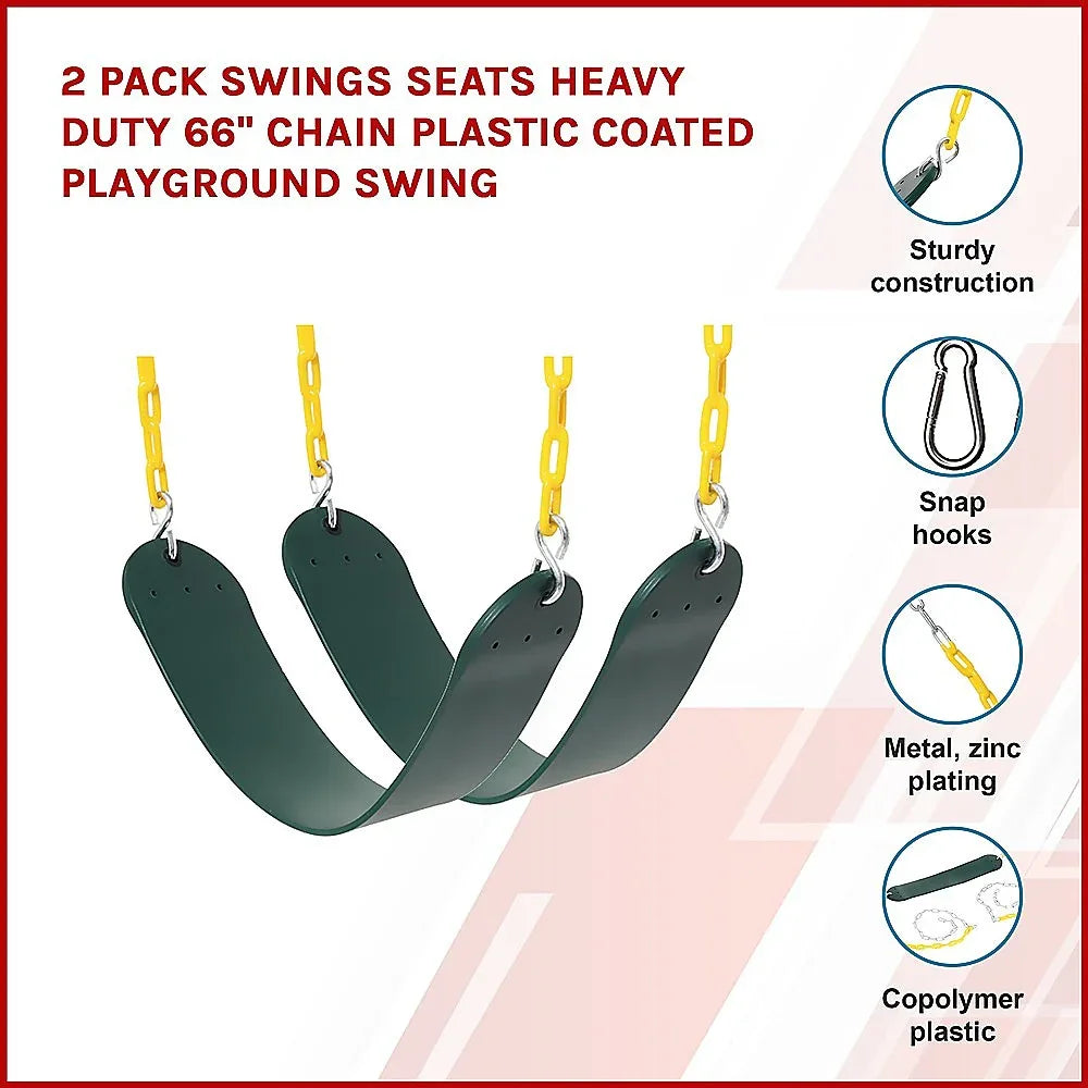 2 Pack Swings Seats Heavy Duty 66" Chain Plastic Coated Playground Swing - Mekamart Australia