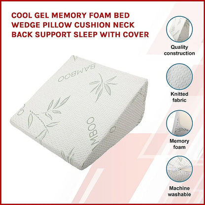Cool Gel Memory Foam Bed Wedge Pillow Cushion Neck Back Support Sleep with Cover - Mekamart Australia