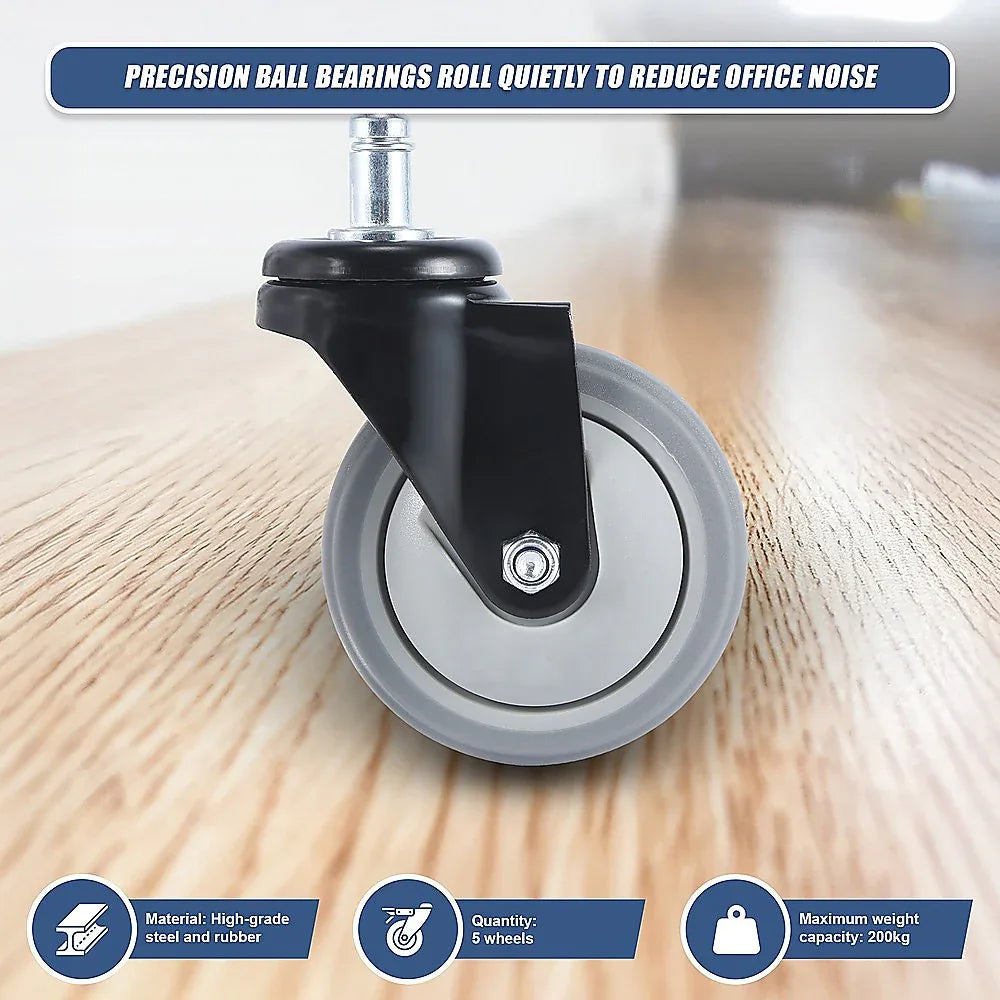 5x Office Chair Caster Wheels Set – Heavy Duty Universal Replacement for All Floors - Mekamart Australia