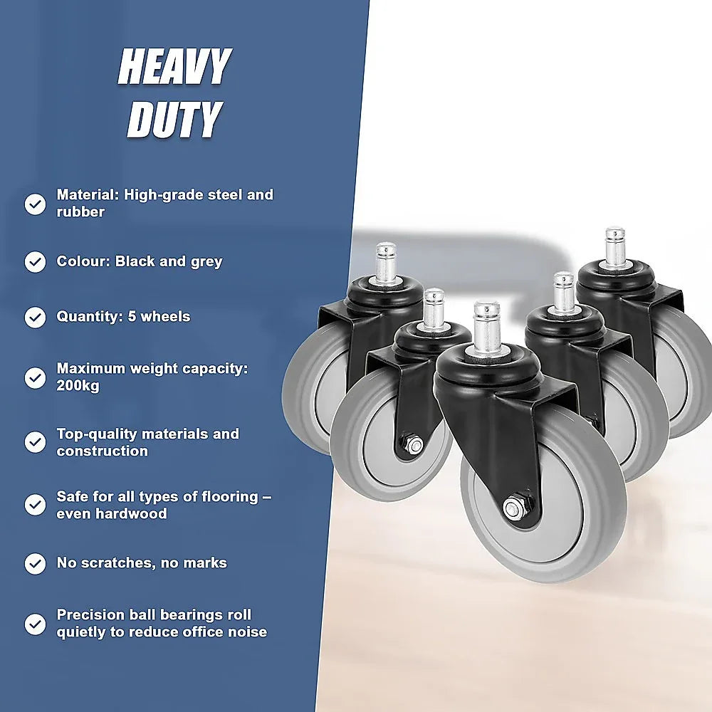 5x Office Chair Caster Wheels Set – Heavy Duty Universal Replacement for All Floors - Mekamart Australia