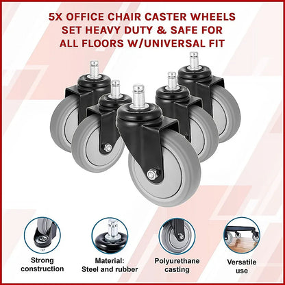 5x Office Chair Caster Wheels Set – Heavy Duty Universal Replacement for All Floors - Mekamart Australia